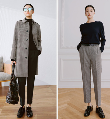 茉莉雅集CE琳同料Italy小千鸟格纹全羊毛风衣烟管裤
