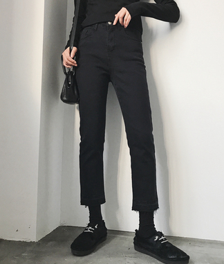 宽松显瘦200斤高腰弹力九分牛仔裤