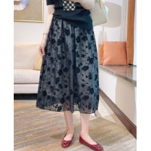 法式气质欧根纱水墨印花娃娃裙