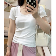 低U领正肩螺纹短袖t恤显瘦短款上衣