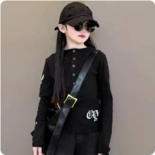 秋冬季时尚上衣儿童加绒牛仔阔腿裤套装